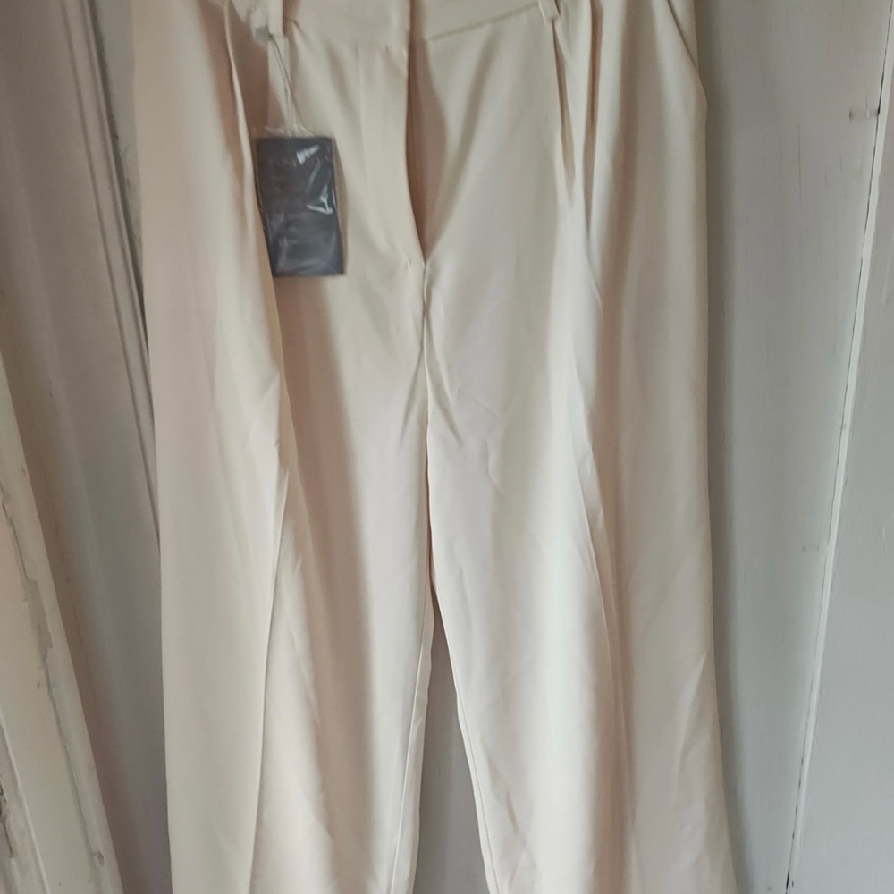 Elegant Cream Wide Leg Women's Pants